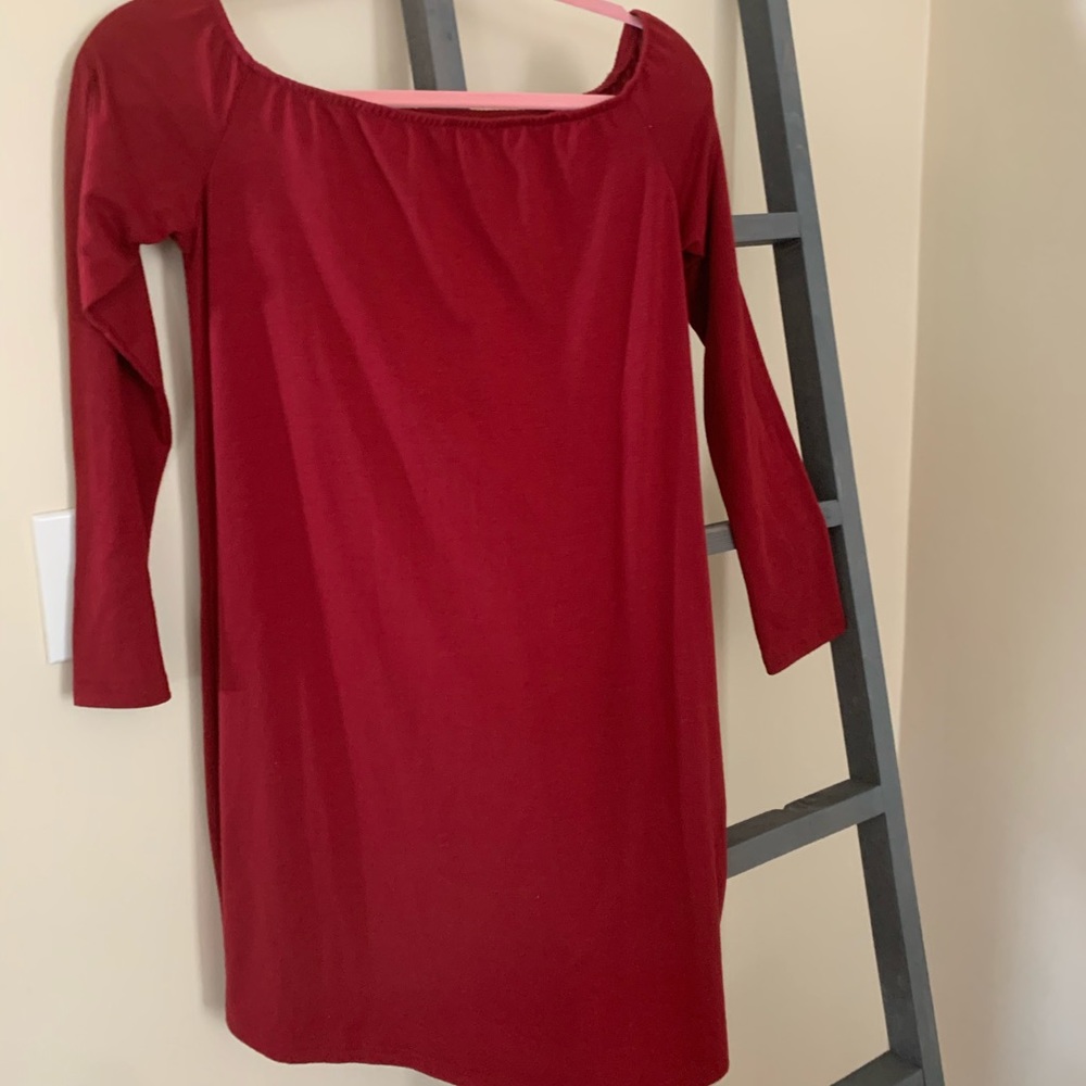 Red off the shoulder dress
